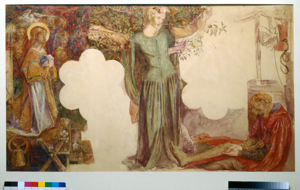 Visioen van Sir Lancelot, studie voor de fresco in de Oxford Union door Dante Gabriel Charles Rossetti