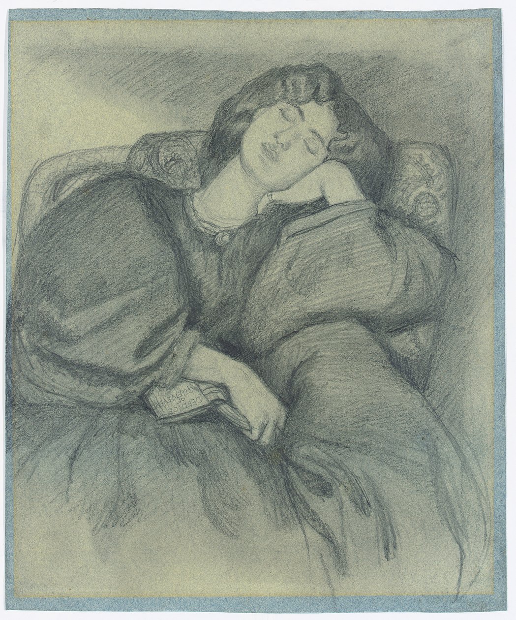 Studie van Jane Morris slapend in een gestoffeerde fauteuil door Dante Gabriel Charles Rossetti