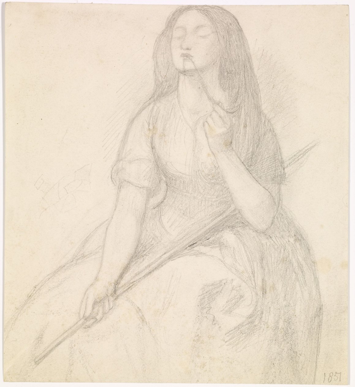 De terugkeer van Tibullus naar Delia - Studie voor de figuur van Delia door Dante Gabriel Charles Rossetti