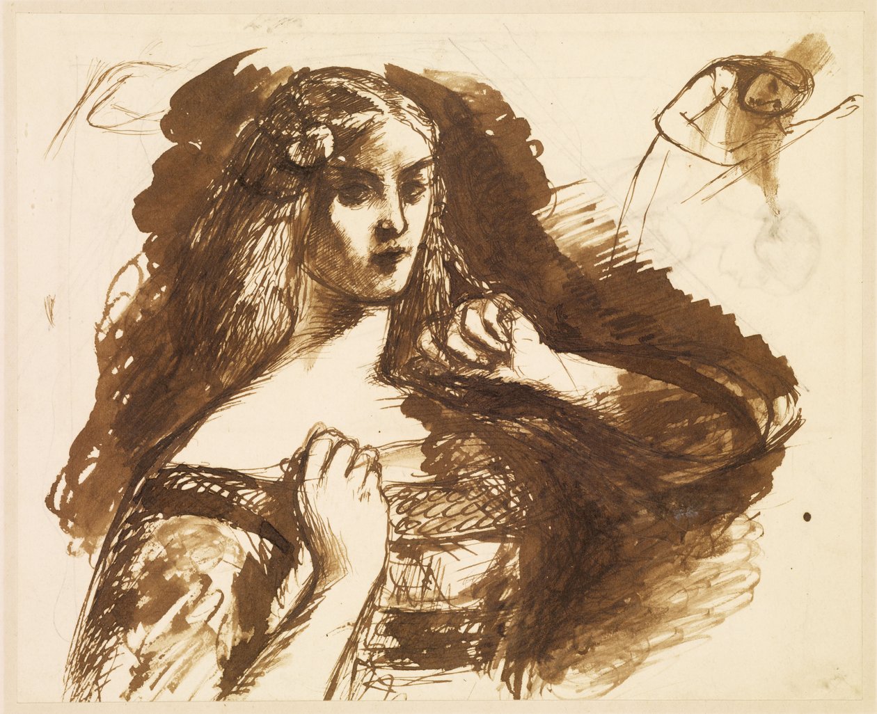 Halve schets van een jonge vrouw door Dante Gabriel Rossetti