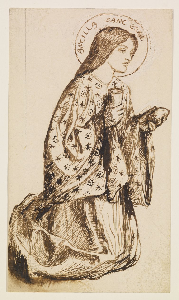 Launcelot bij het heiligdom van de heilige graal - Studie voor De engel van de heilige graal door Dante Gabriel Rossetti