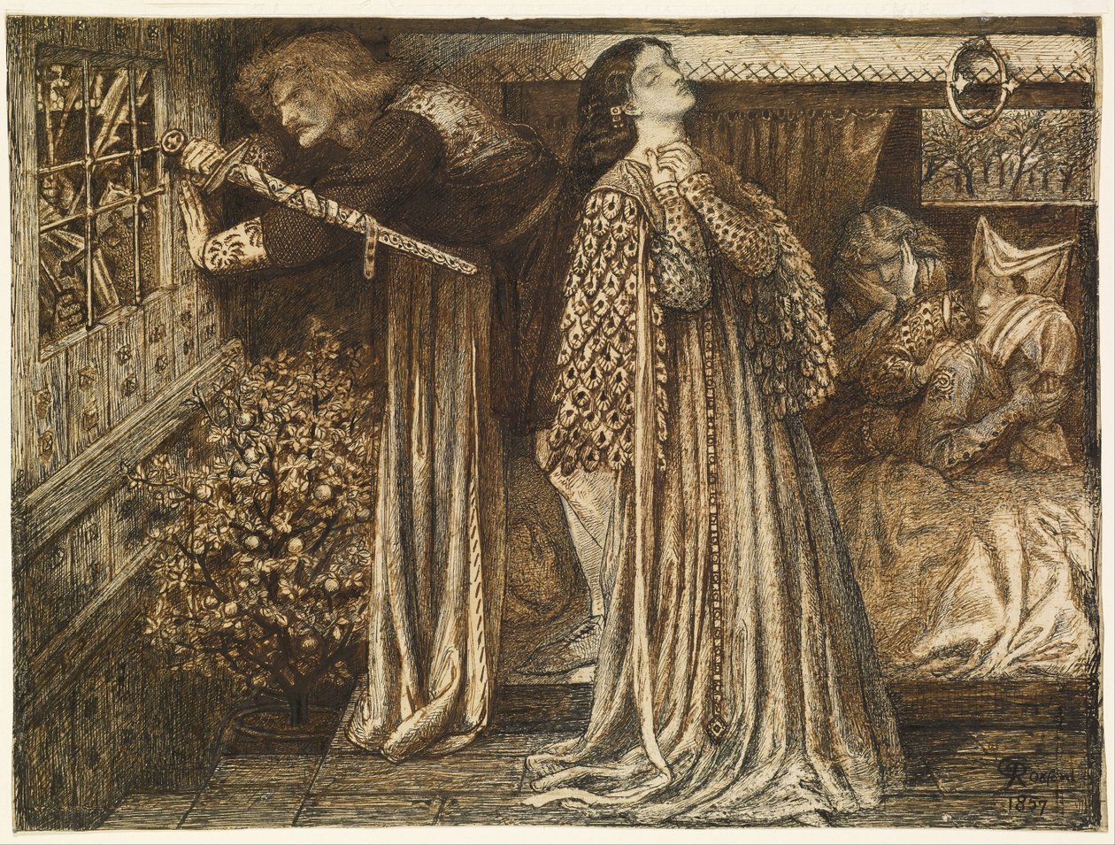 Sir Launcelot in de kamer van de koningin door Dante Gabriel Rossetti