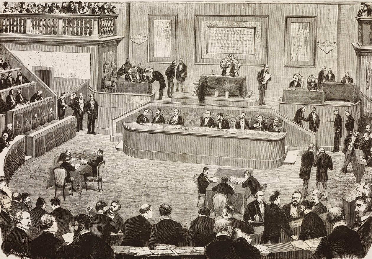 Zitting op 26 juli van de Italiaanse Senaat, Rome, Italië, gravure naar tekening van Dante Paolocci, uit L