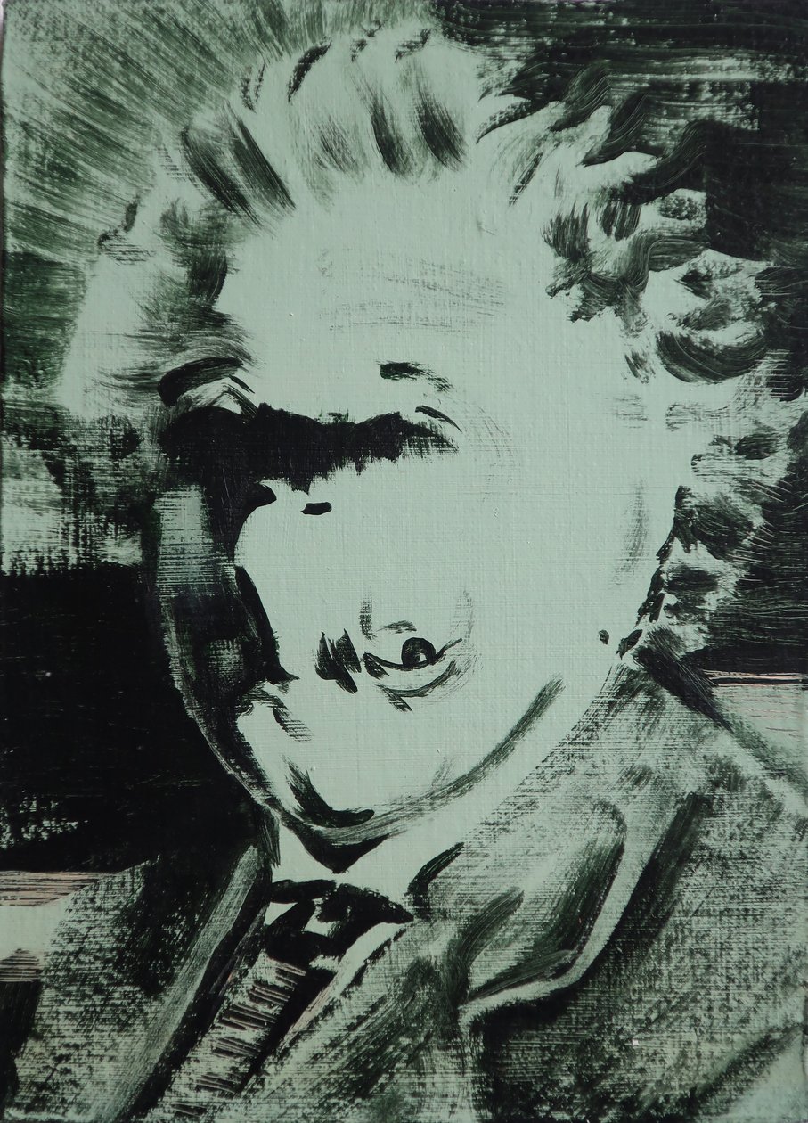 Einstein, 2013 (acryl op board) door Darren Coffield