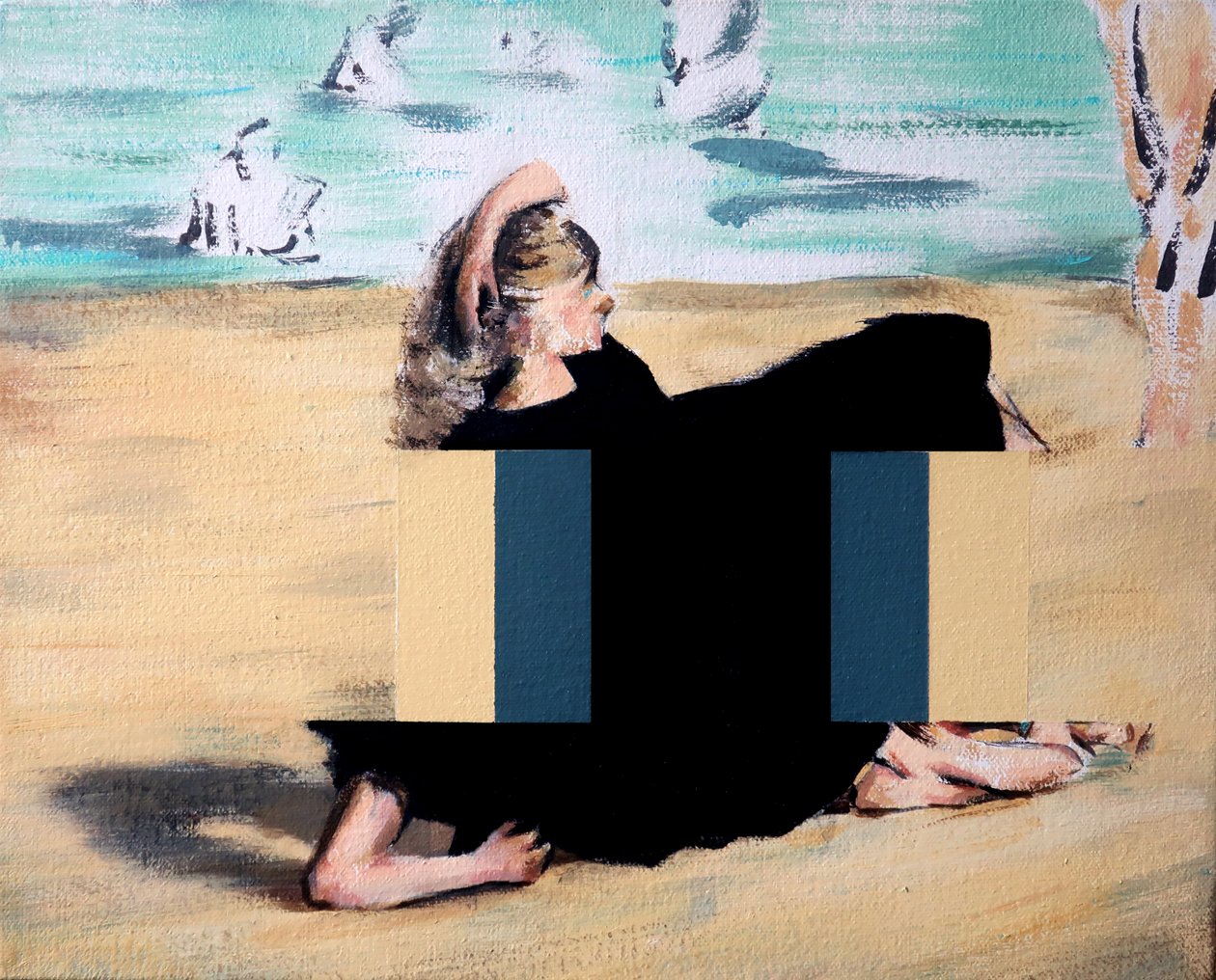 Op het strand (naar Manet), 2019 (acryl op doek) door Darren Coffield