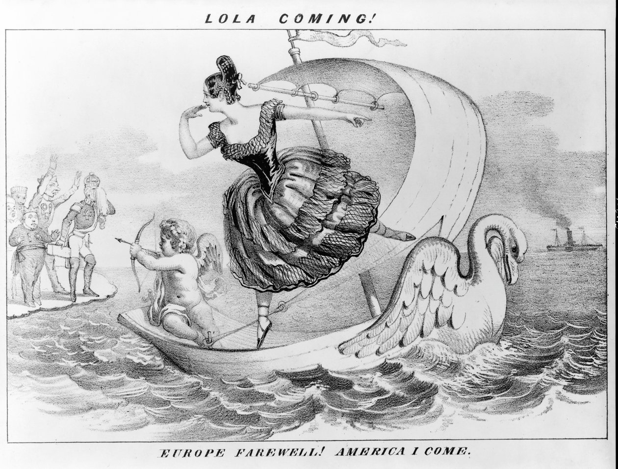 Lola komt! Europa vaarwel! Amerika ik kom. door David Claypoole Johnston