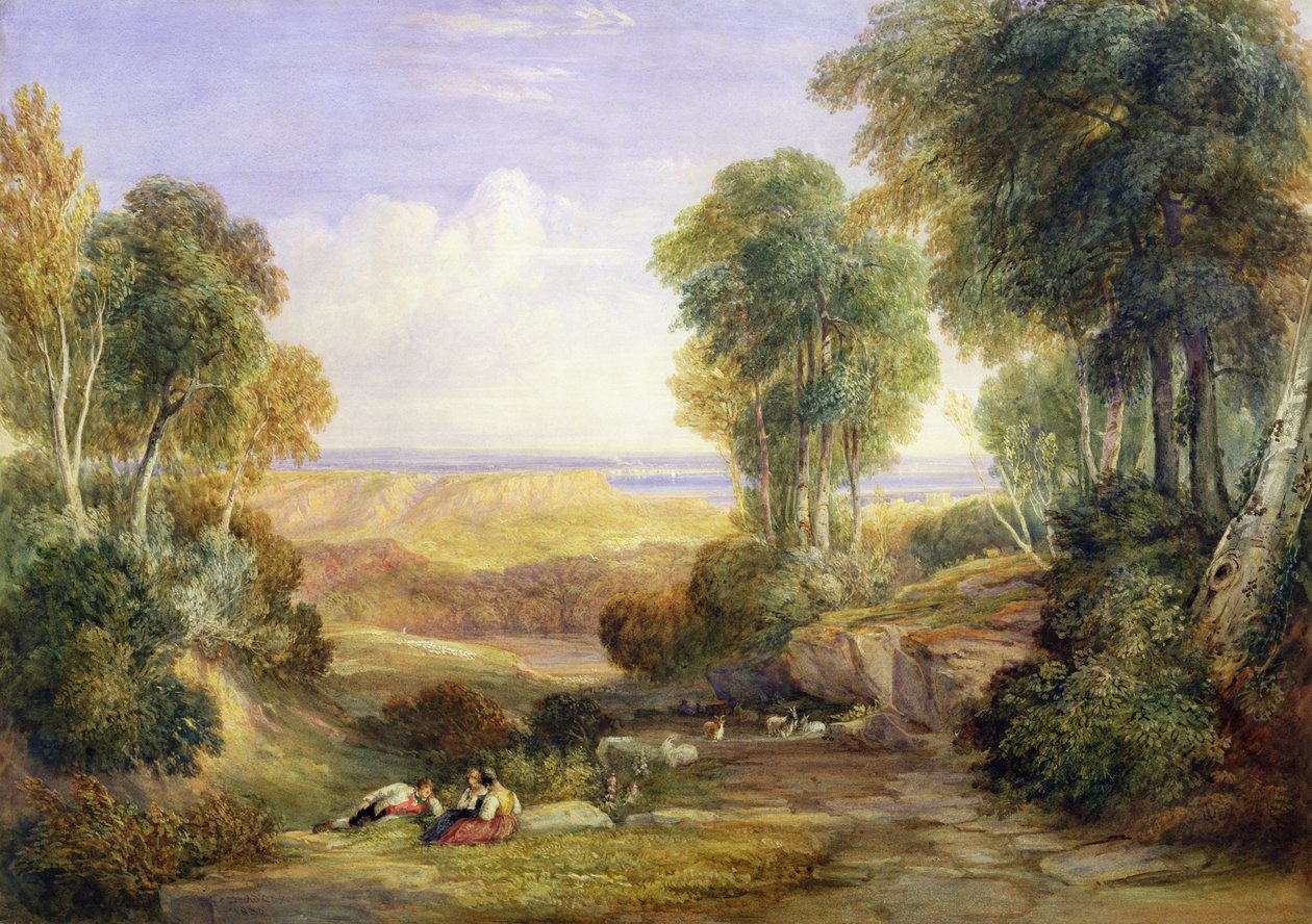 De samenvloeiing van de Severn en de Wye met Chepstow in de verte, 1830 door David Cox
