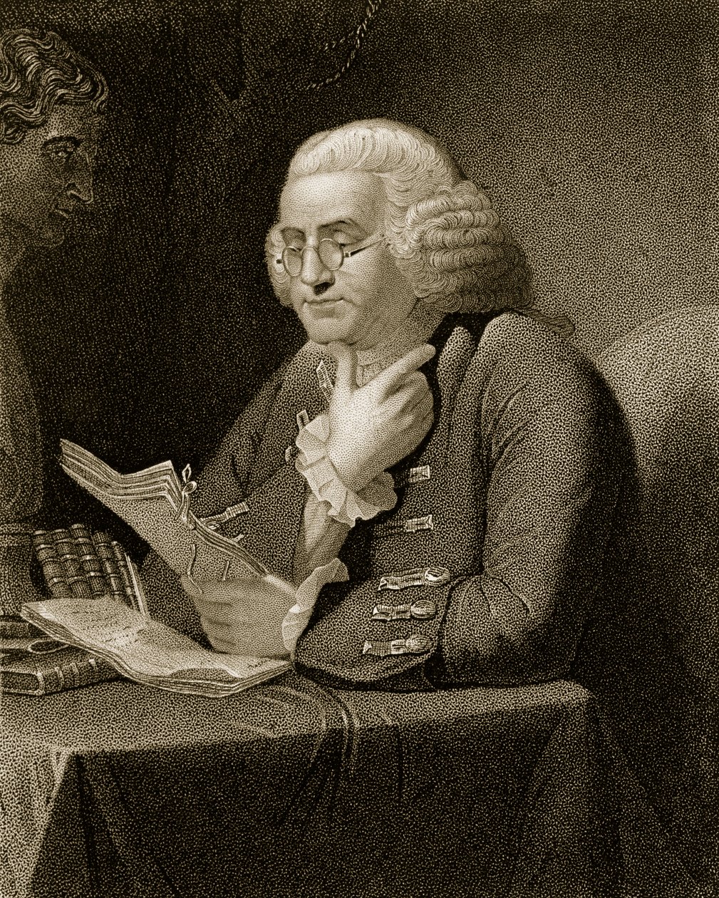 Portret van Benjamin Franklin, gegraveerd door Thomas B. Welch door David Martin