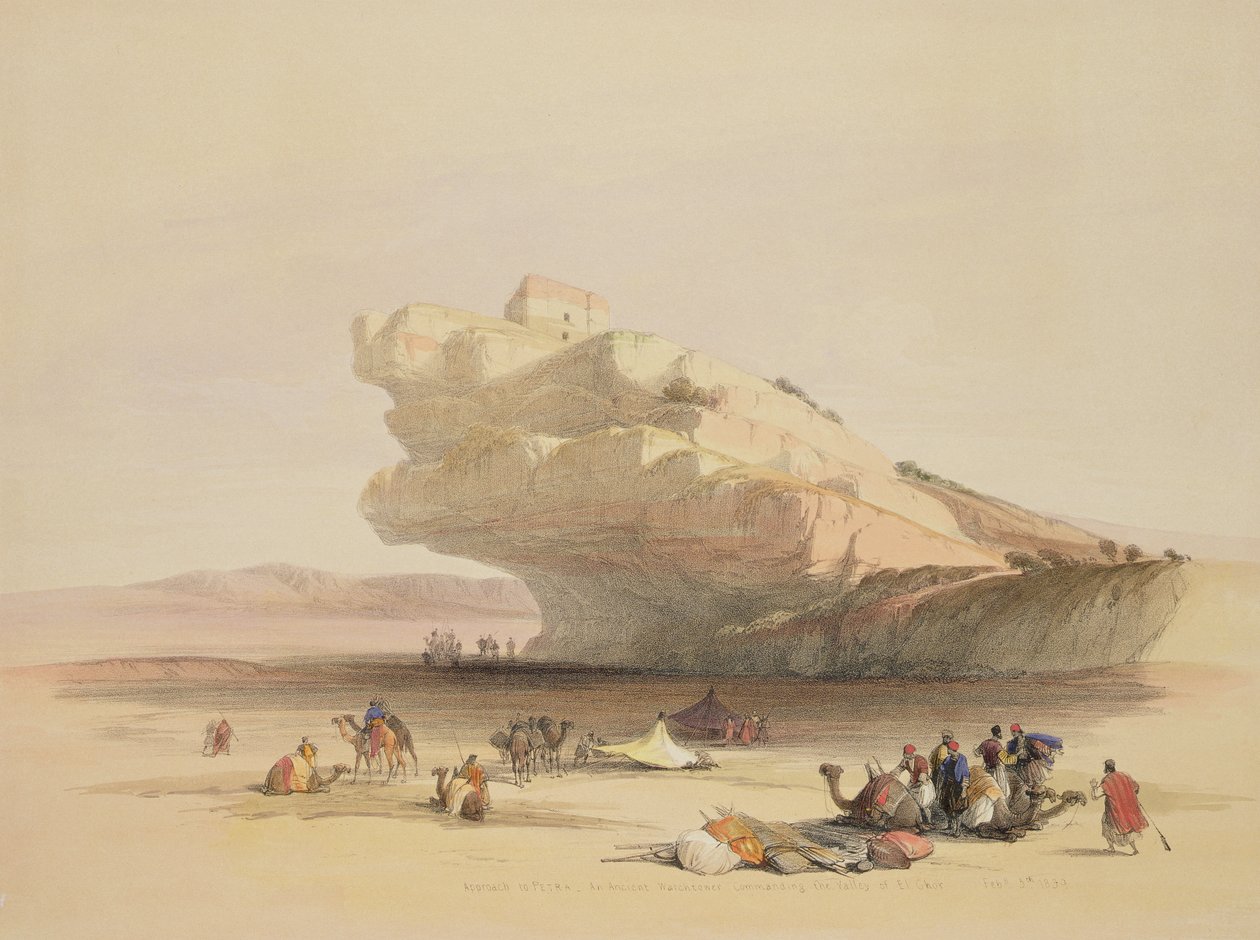 Toegang tot Petra, een oude wachttoren die de vallei van El Ghor beheerst, 5 februari 1839, plaat 93 uit Volume III van 