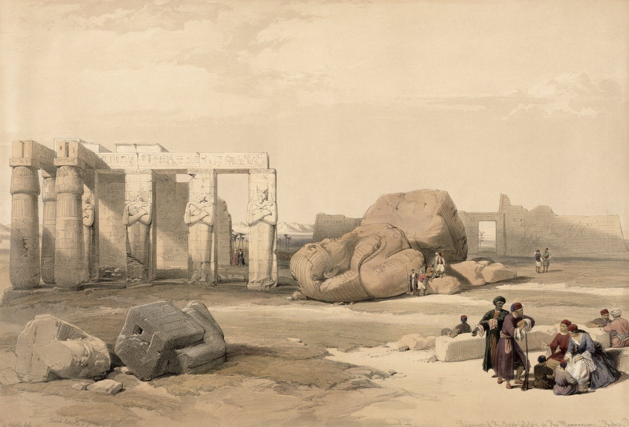 Fragmenten van de Grote Kolossus bij het Memnonium, Thebe, uit Egypte en Nubië, Vol.1 door David Roberts