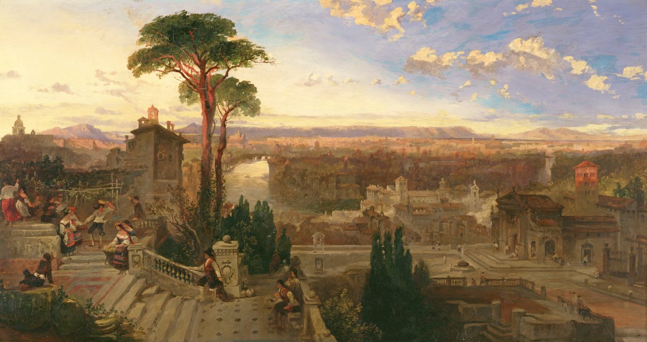 Rome, schemering, uitzicht vanaf het klooster van San Onofrio op de Janiculum, ca. 1853-55 door David Roberts