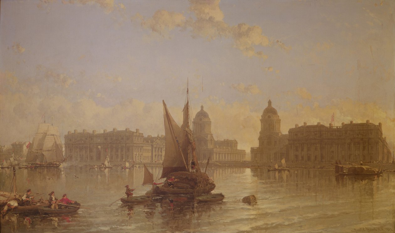 Scheepvaart op de Theems bij Greenwich door David Roberts