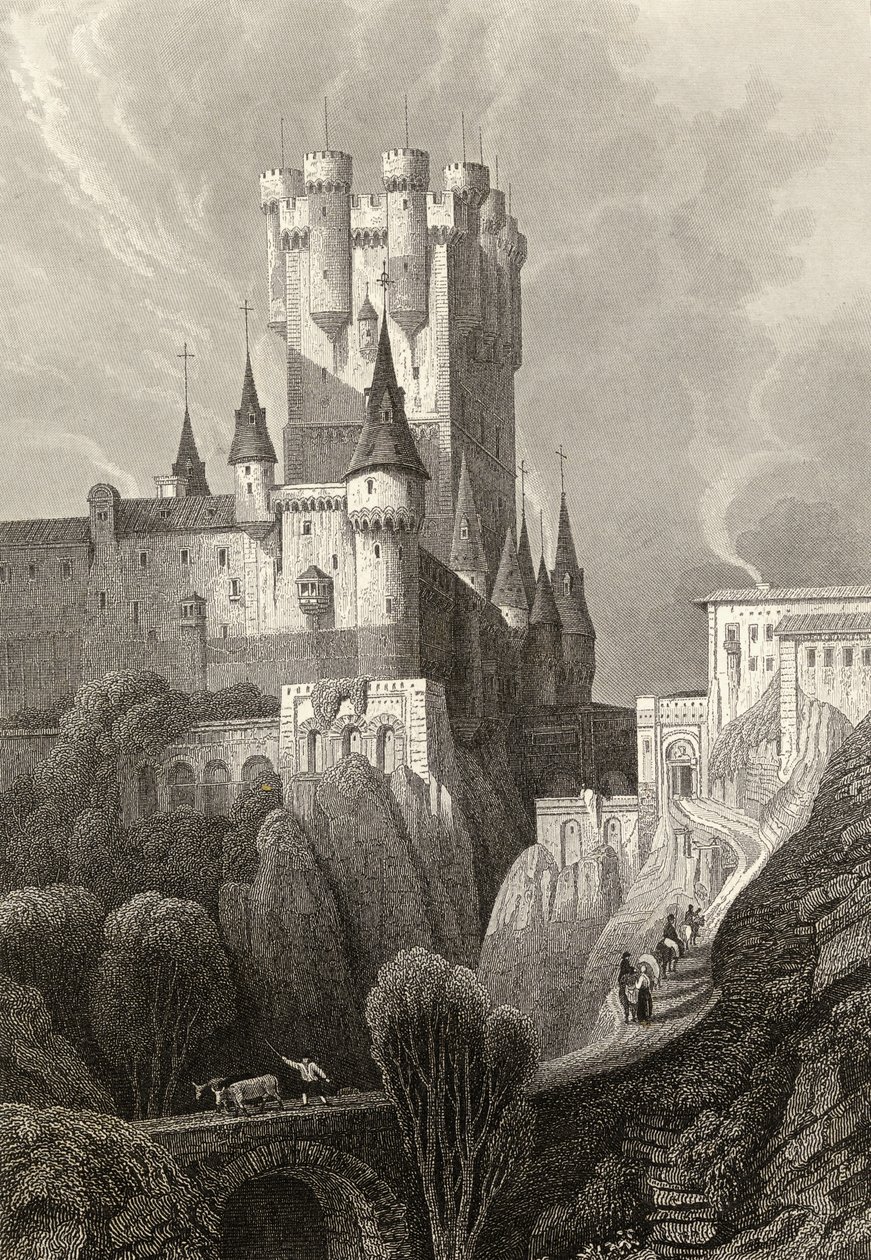 Het Alcazar voor de brand van 1862, Segovia door David Roberts