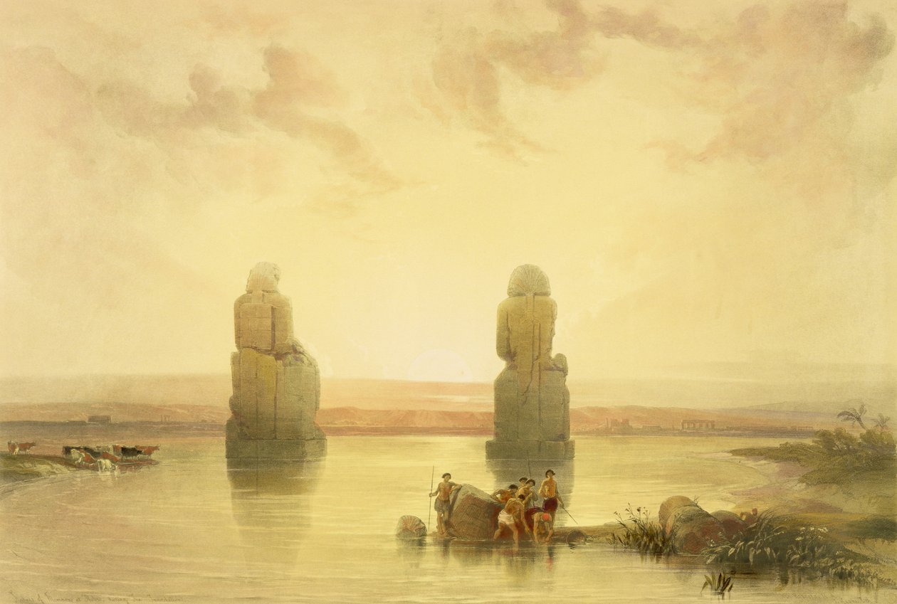 De Kolossen van Memnon, bij Thebe, tijdens de overstroming, uit Egypte en Nubië, Deel 1 door David Roberts