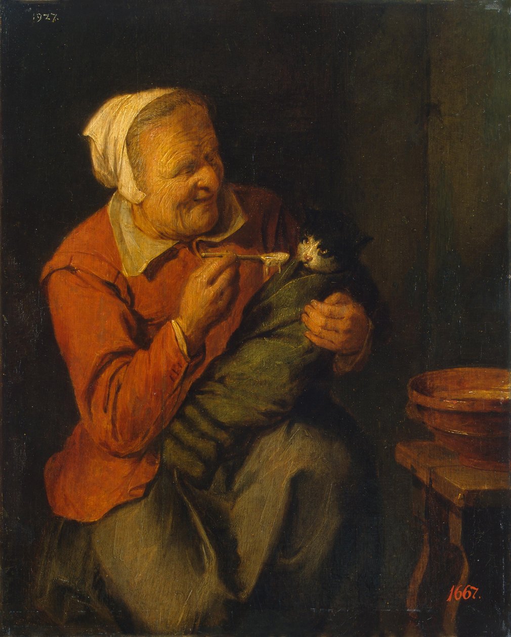 Boerin met een kat door David Ryckaert