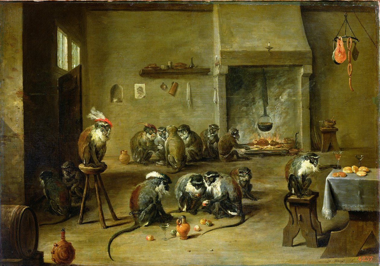 Apen in een keuken, ca. 1645 door David Teniers the Younger