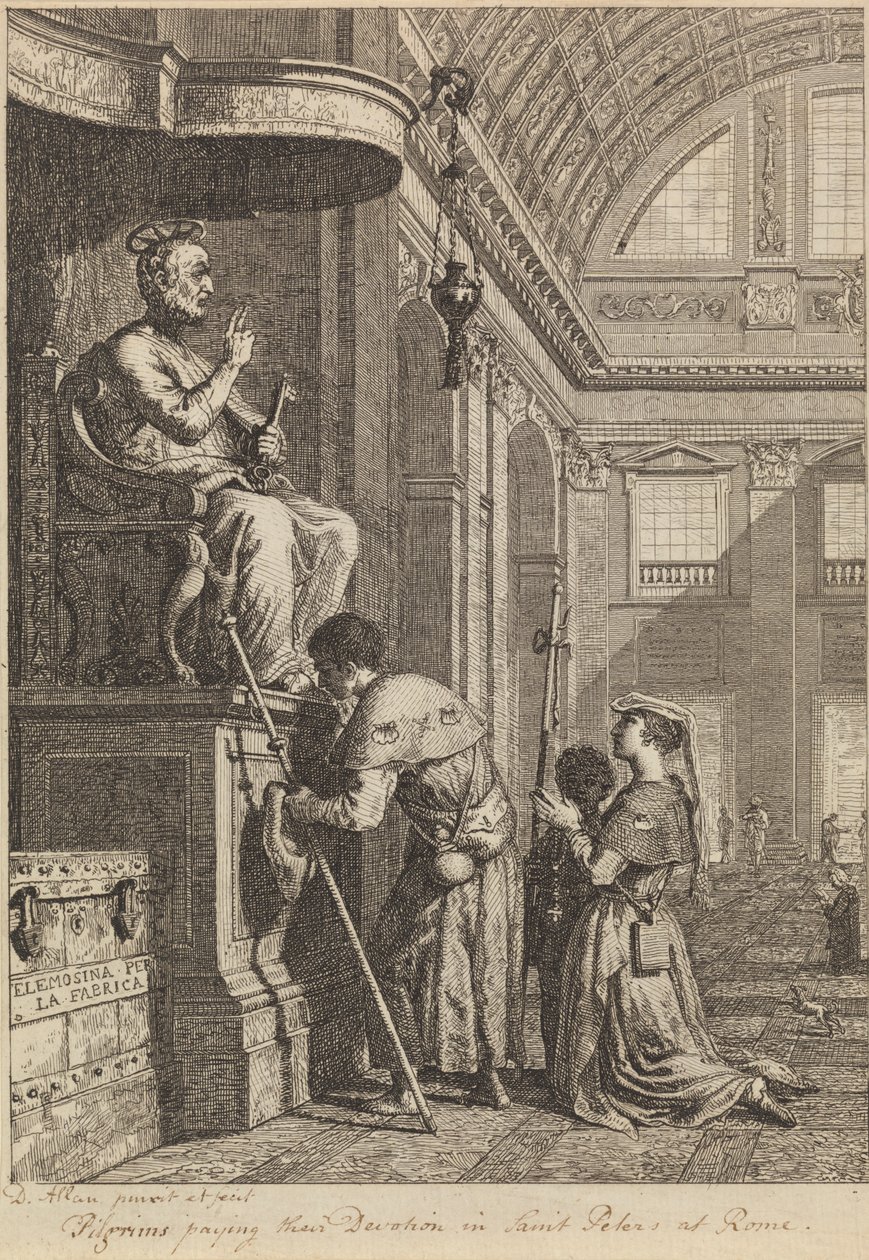 Pelgrims die hun devotie betuigen in St. Pieter in Rome door David Allan