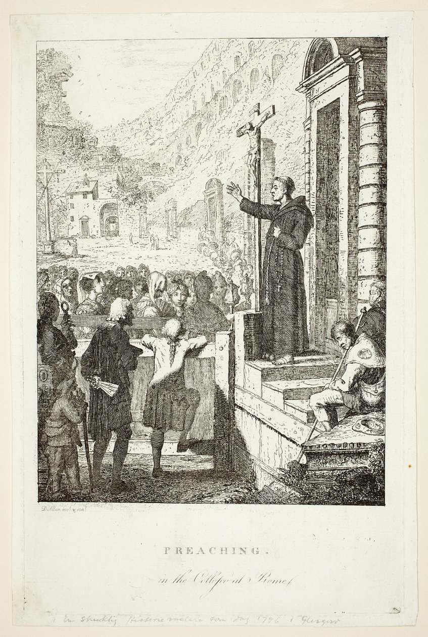 Prediking in het college in Rome door David Allan