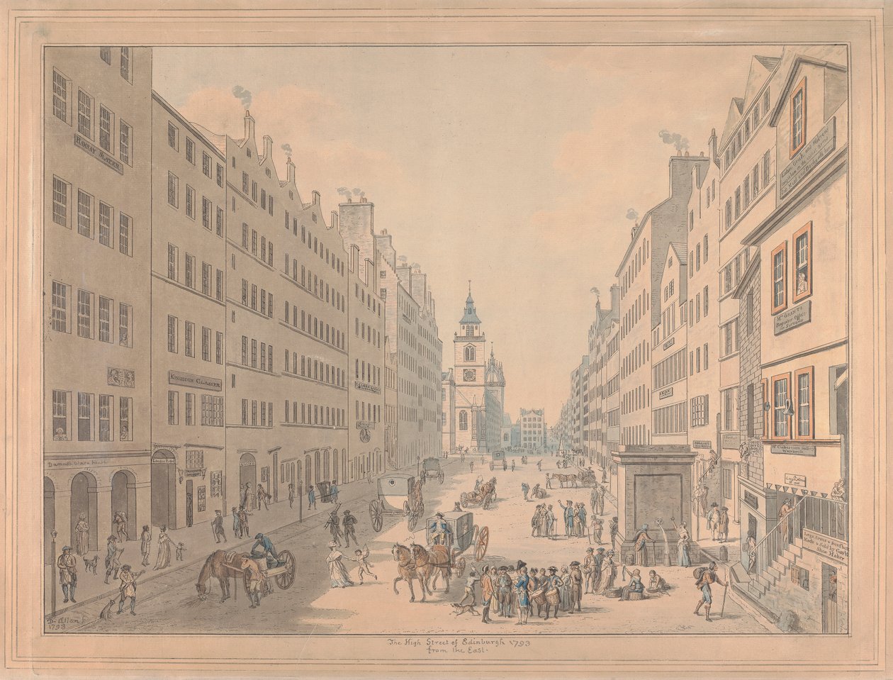 De High Street van Edinburgh vanuit het oosten door David Allan