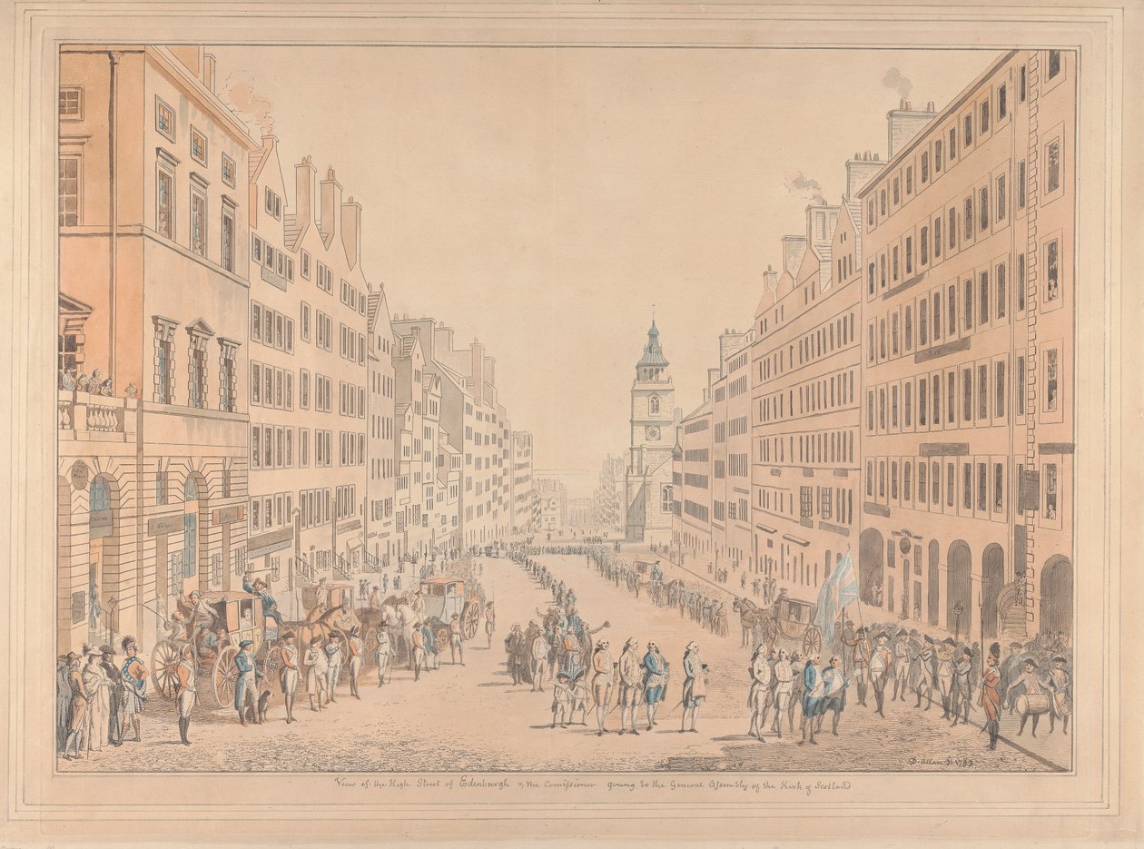 Uitzicht op de High Street van Edinburgh en de commissaris door David Allan