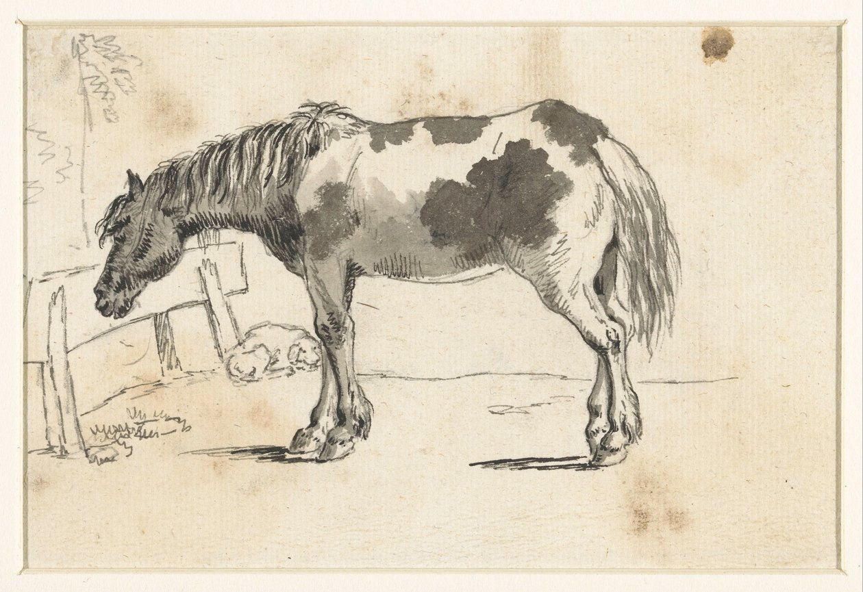 Staand paard en een liggende hond door David Alphonse de Sandoz Rollin