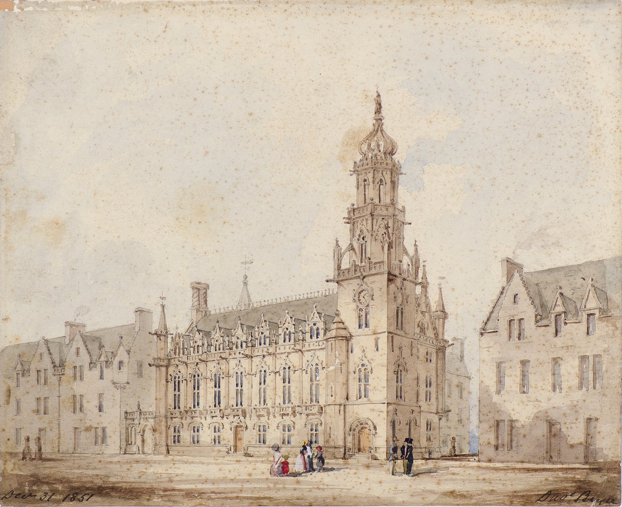 De Dundee Royal Exchange met Toren en Kroon: Eerste Tekening door David Bryce