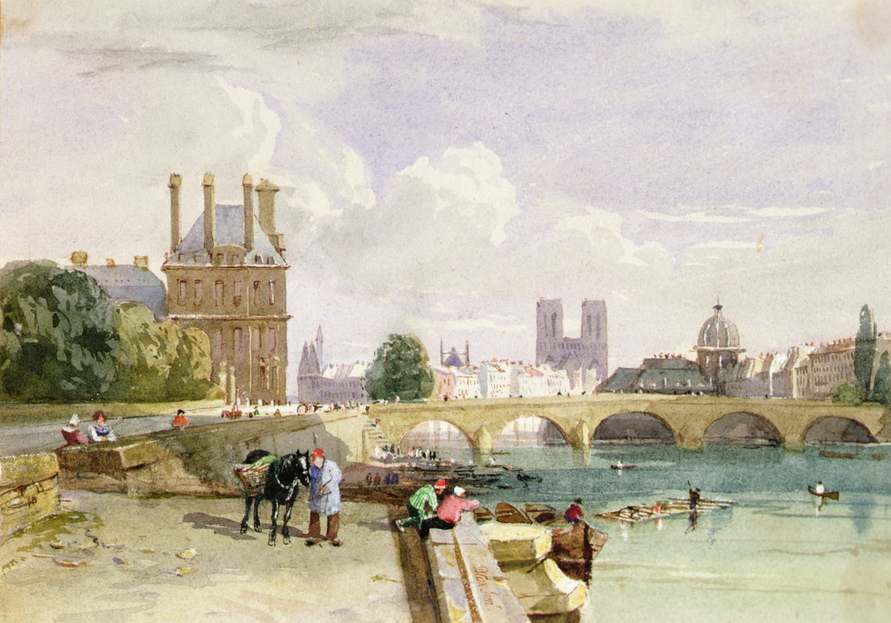 Uitzicht op het Pavillon de Flore en de Tuilerieën vanaf de Seine, Notre Dame, Parijs door David Cox