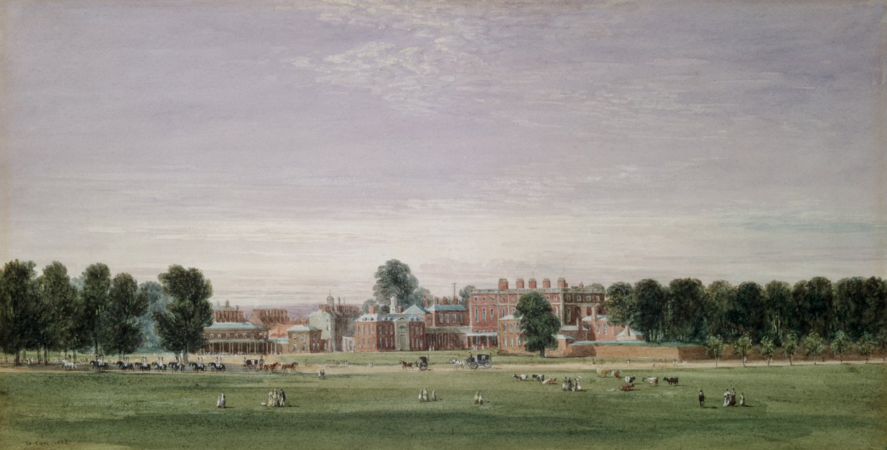 Buckingham House vanuit Green Park, 1825 door David Cox