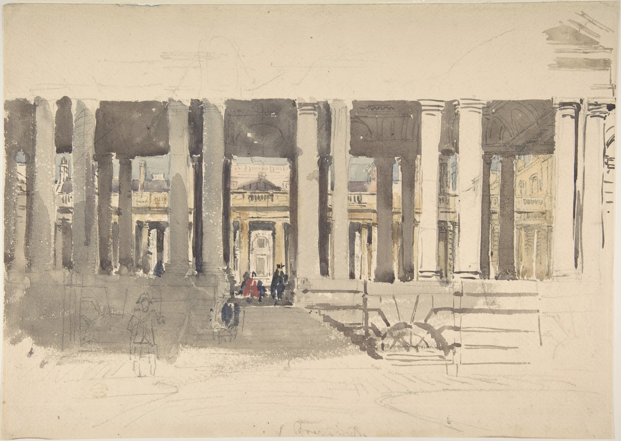 Greenwich Hospital (voorzijde); Studie van een gebouw (achterzijde) door David Cox