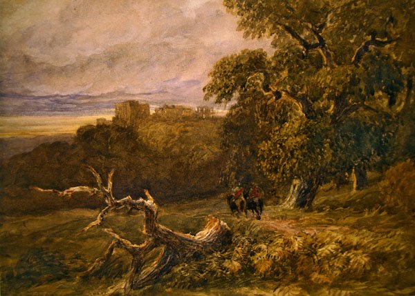 Reizigers bij Hardwicke Castle door David Cox