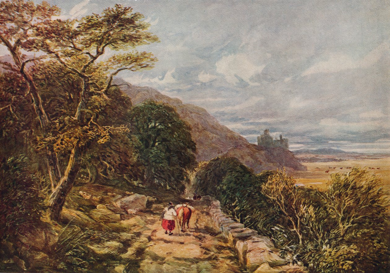 Landweg naar Harlech Castle door David Cox the elder