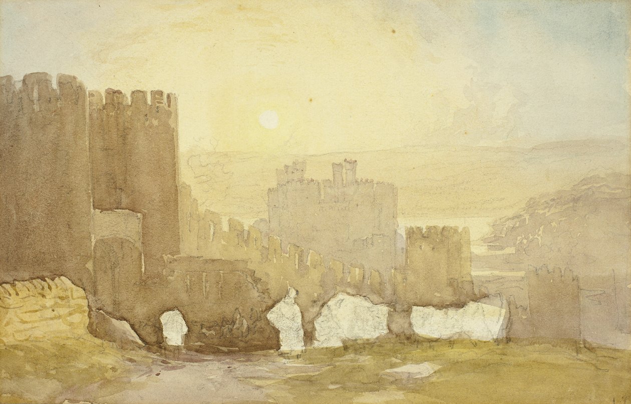 Zonsopgang, Conway Castle door David Cox the elder