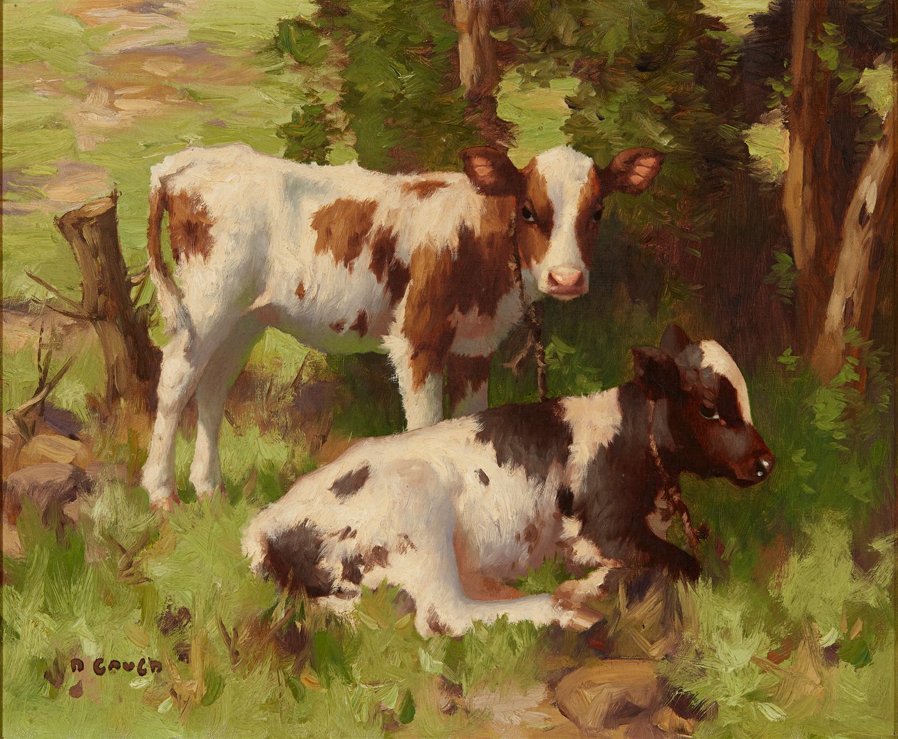 Kalveren in een zomers landschap door David Gauld