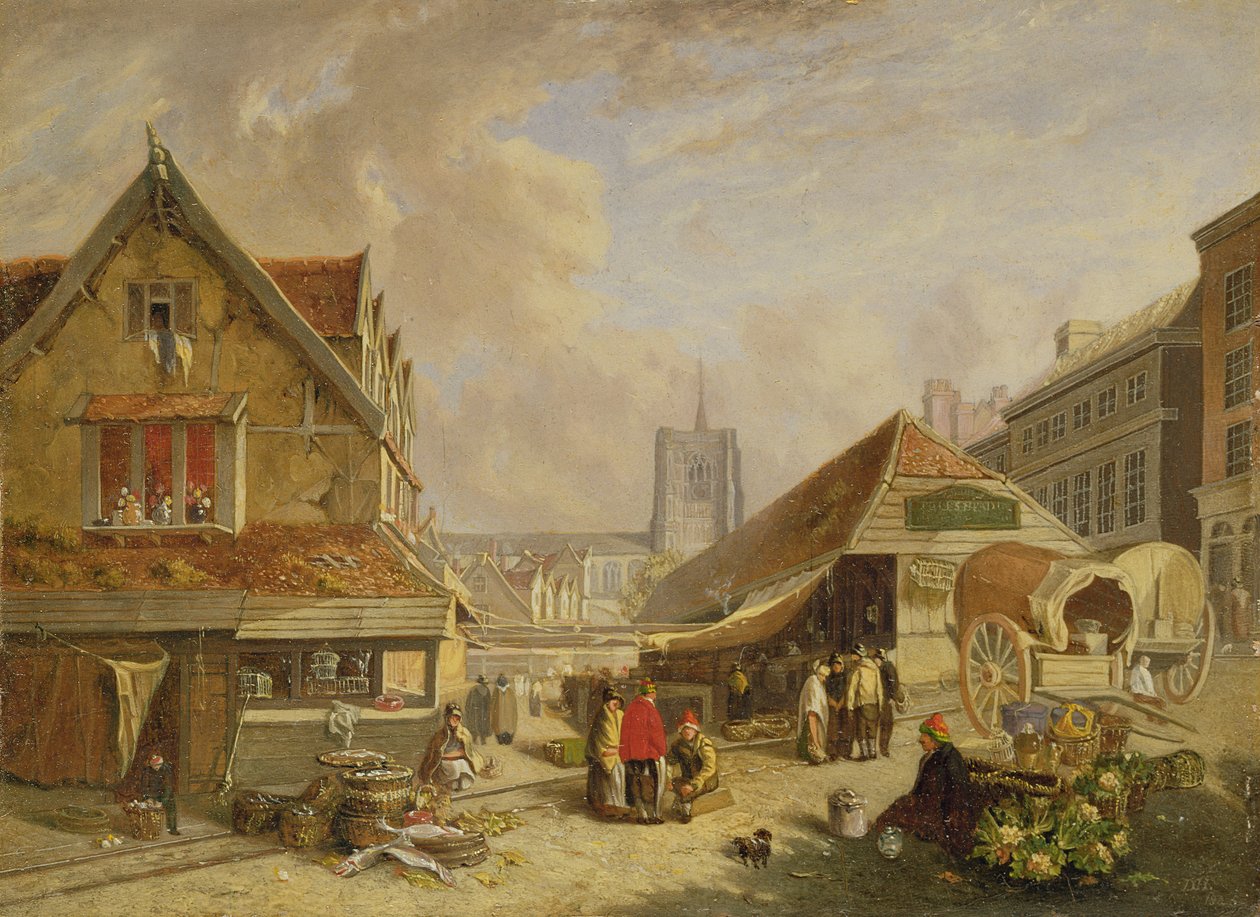 De oude vismarkt, Norwich, 1825 door David Hodgson