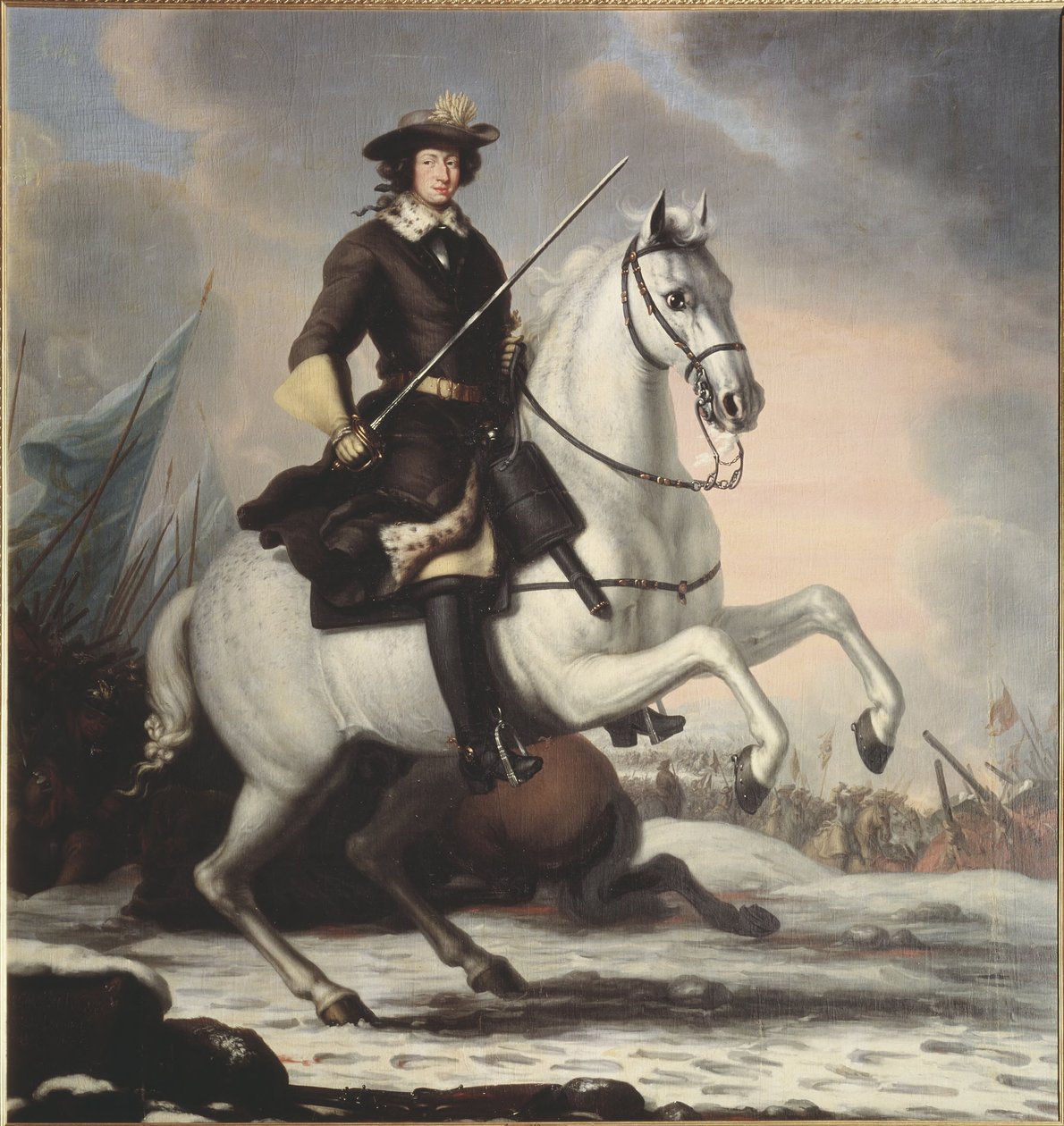 Karel XI (1655–1697), koning van Zweden, paltsgraaf van Zweibrücken, tijdens de Slag bij Lund in 1676, 1682 door David Klöcker Ehrenstrahl
