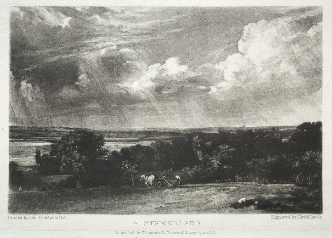 Verschillende onderwerpen van landschap, kenmerkend voor Engels landschap uit schilderijen van John Constable, R.A.: Een zomerland door David Lucas