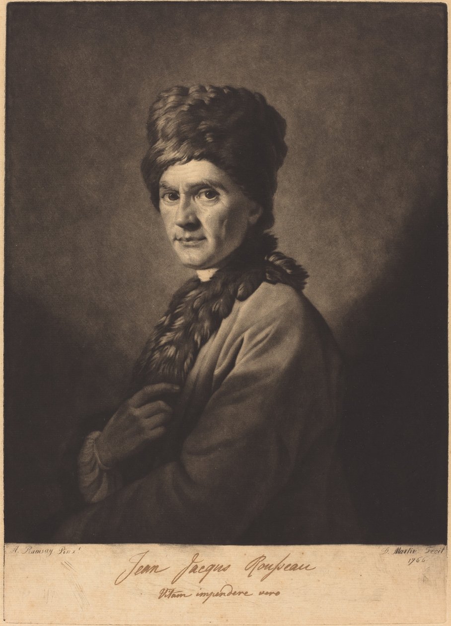 Jean Jacques Rousseau door David Martin after Allan Ramsay