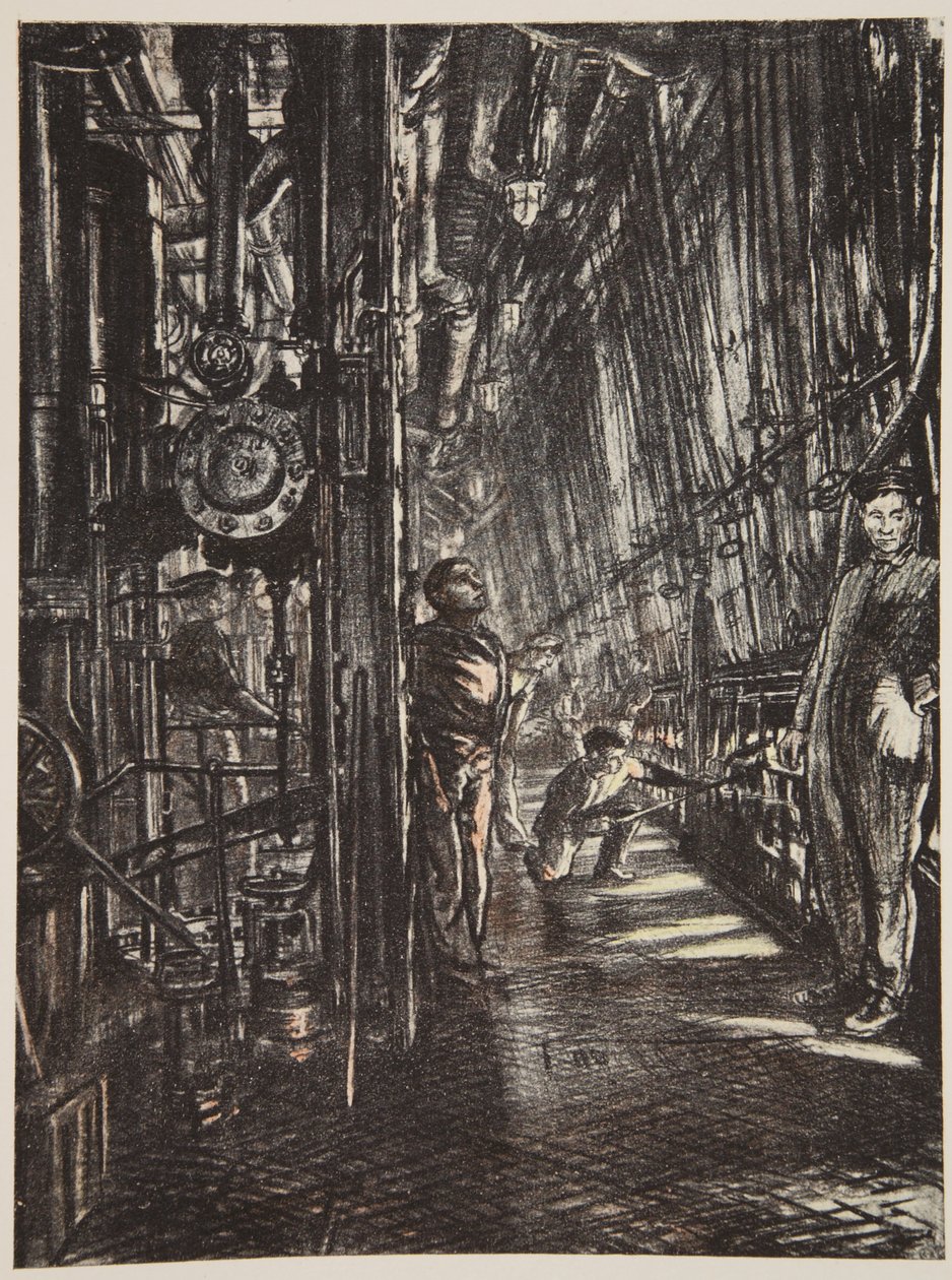 Een ketelruimte op een slagschip, illustratie uit 