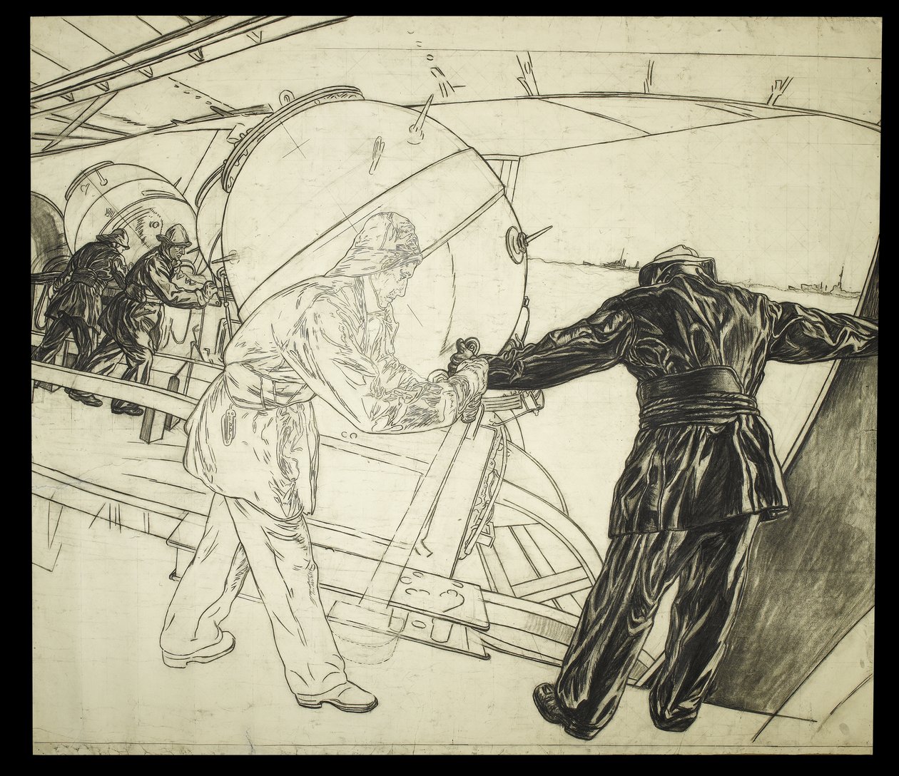 Tekening op ware grootte voor Winter Mijnleggen bij IJsland, c.1942 door David Muirhead Bone