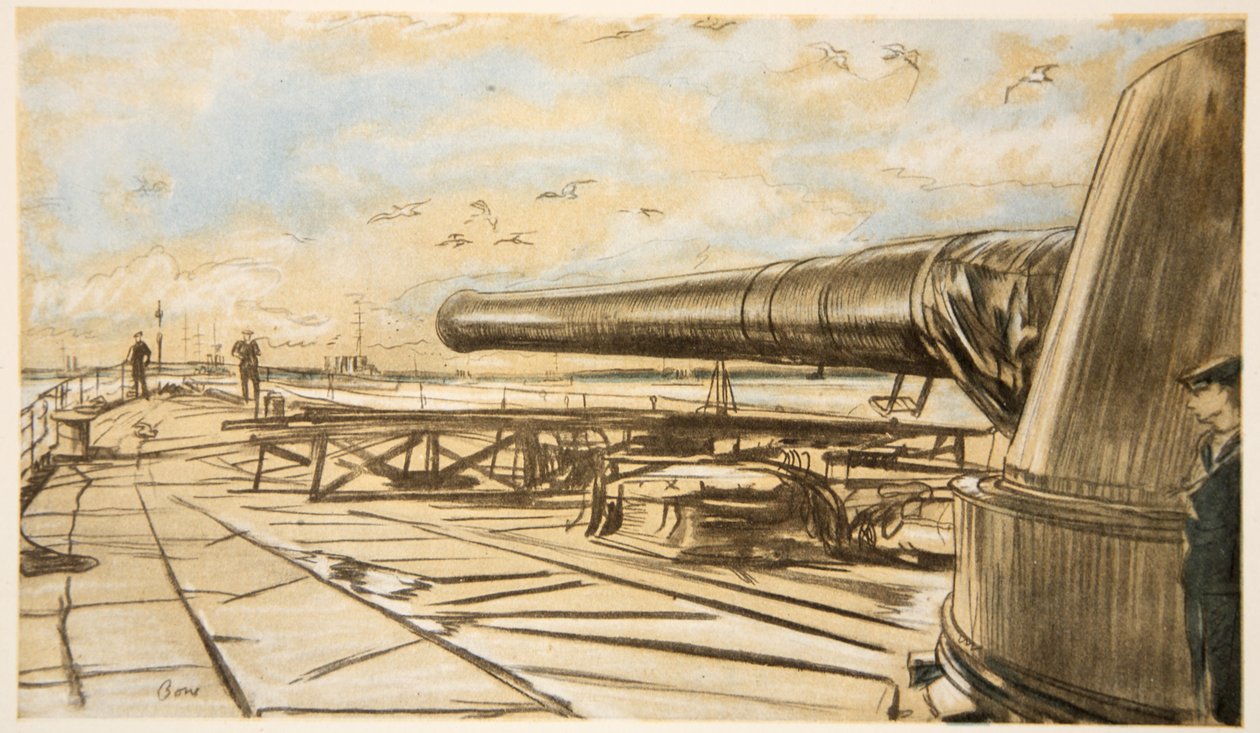 Op een slagschip: geschuttoren, illustratie uit 