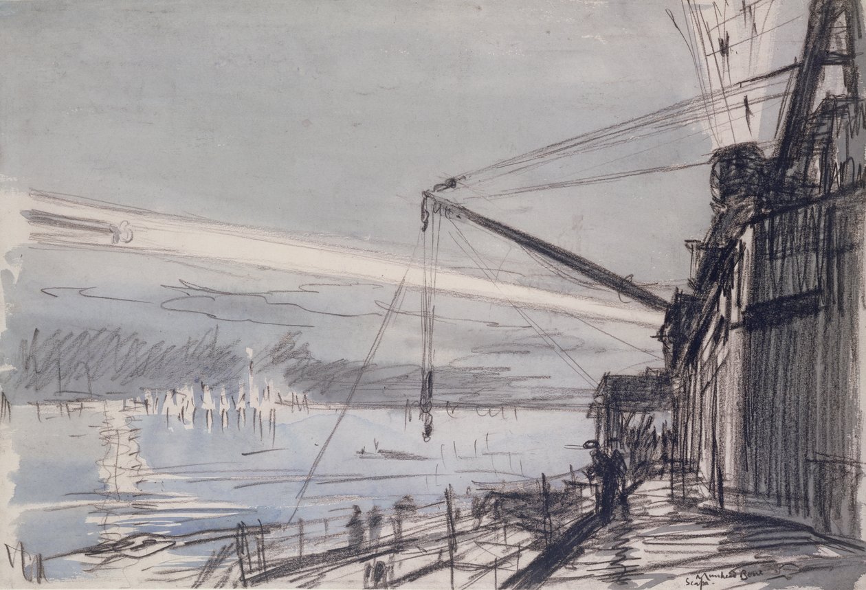Schijnwerper bij Scapa Flow door David Muirhead Bone