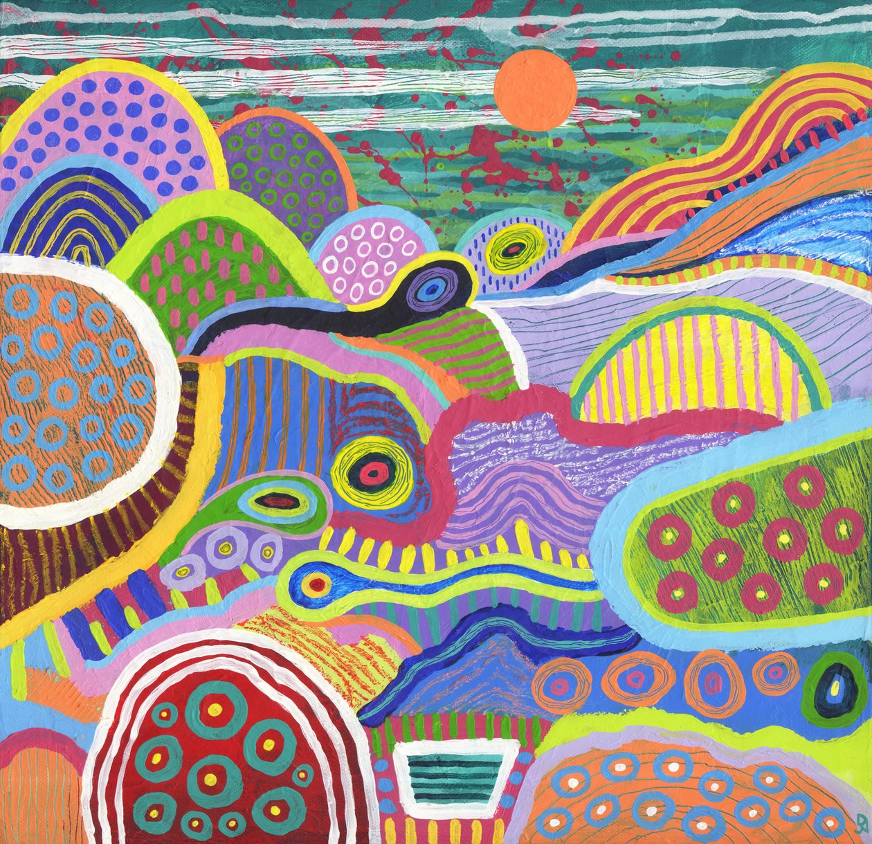 Floating World Valley, 2021 (acryl en oliepastel op doek) door David Newton
