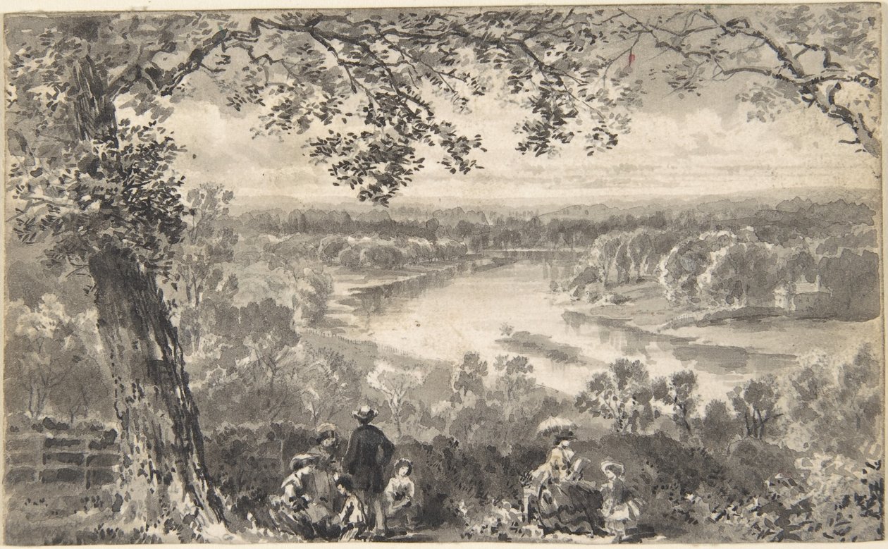 Gezicht op de Theems met figuren op de voorgrond door David Octavius Hill