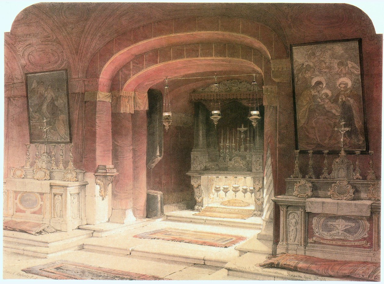Kerk van de Aankondiging, Altaar van de Aankondiging, Nazareth ... (ets) door David Roberts