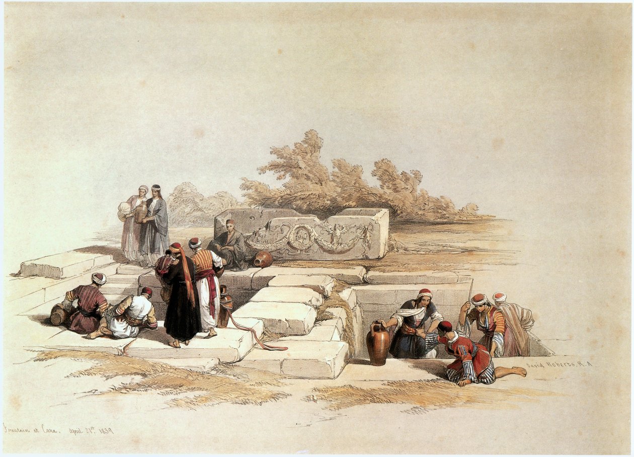 Fontein bij Canaa, Jesreel-vallei (gravure) door David Roberts
