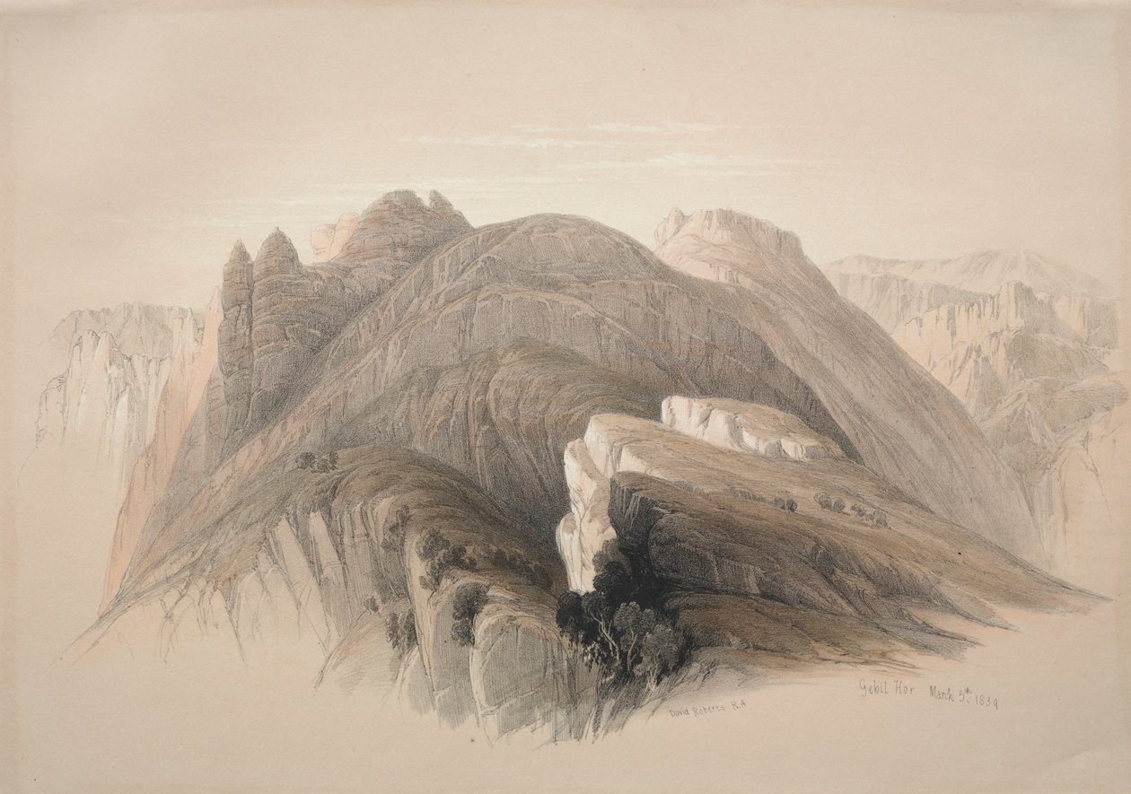 Gebil Hor. Berg Hor, vanaf de Kliffen rondom Petra, 1839 door David Roberts