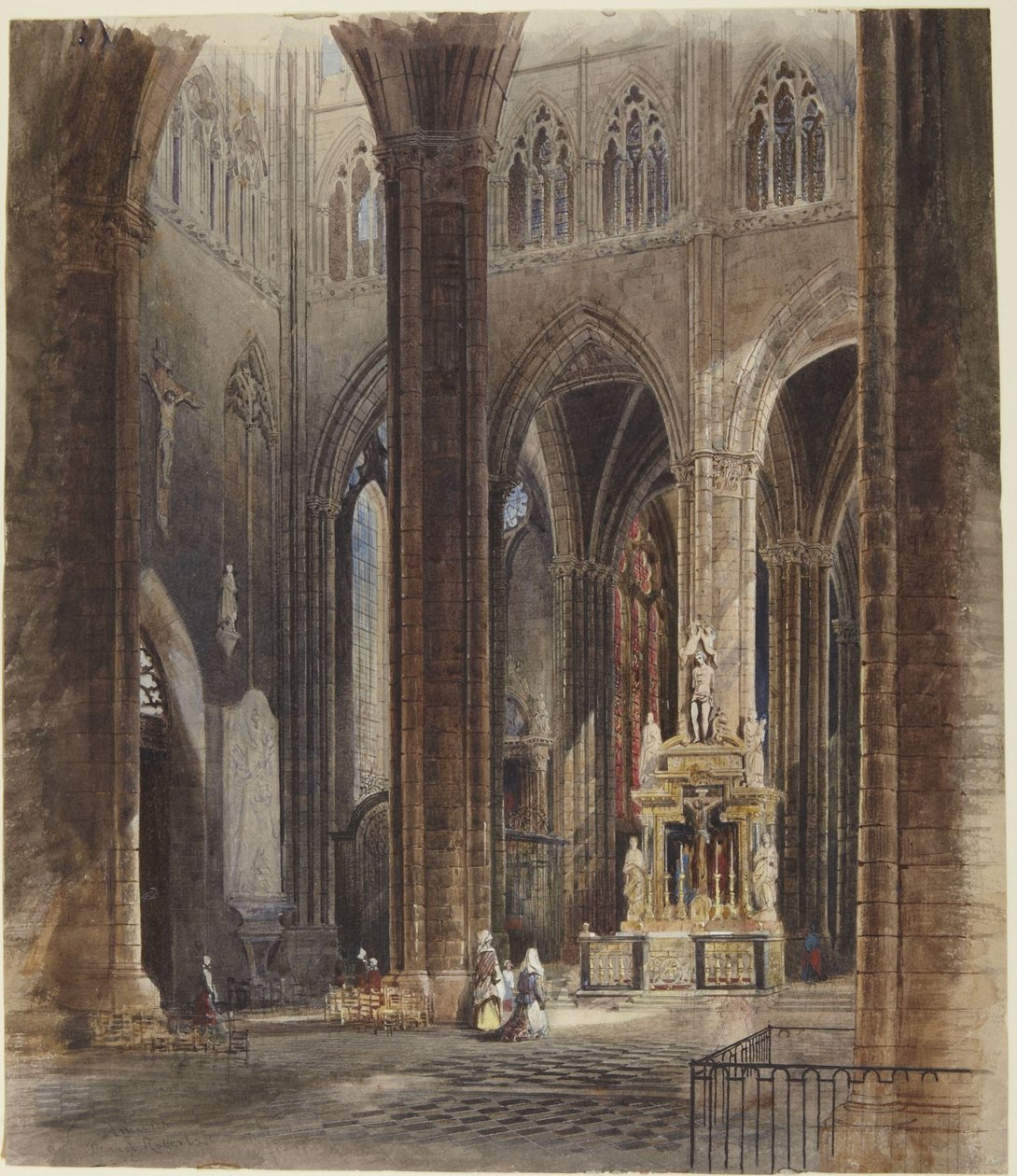 Het interieur van de kathedraal van Amiens door David Roberts