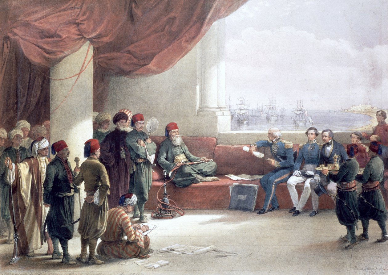 Interview met de onderkoning van Egypte in zijn paleis, Alexandrië, Egypte, 12 mei 1839, 19e eeuw door David Roberts