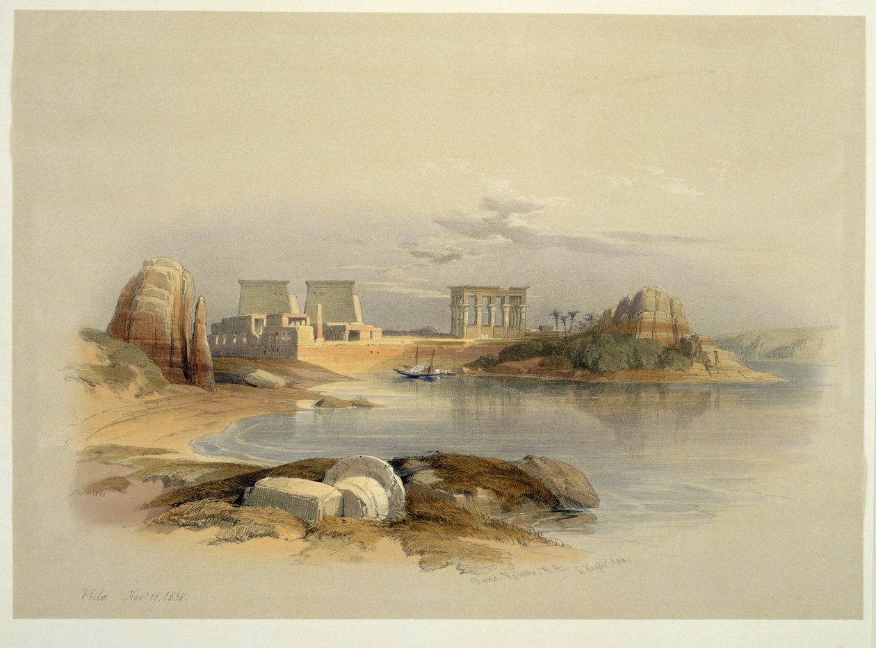 Philae-eiland, Egypte (aquarel) door David Roberts