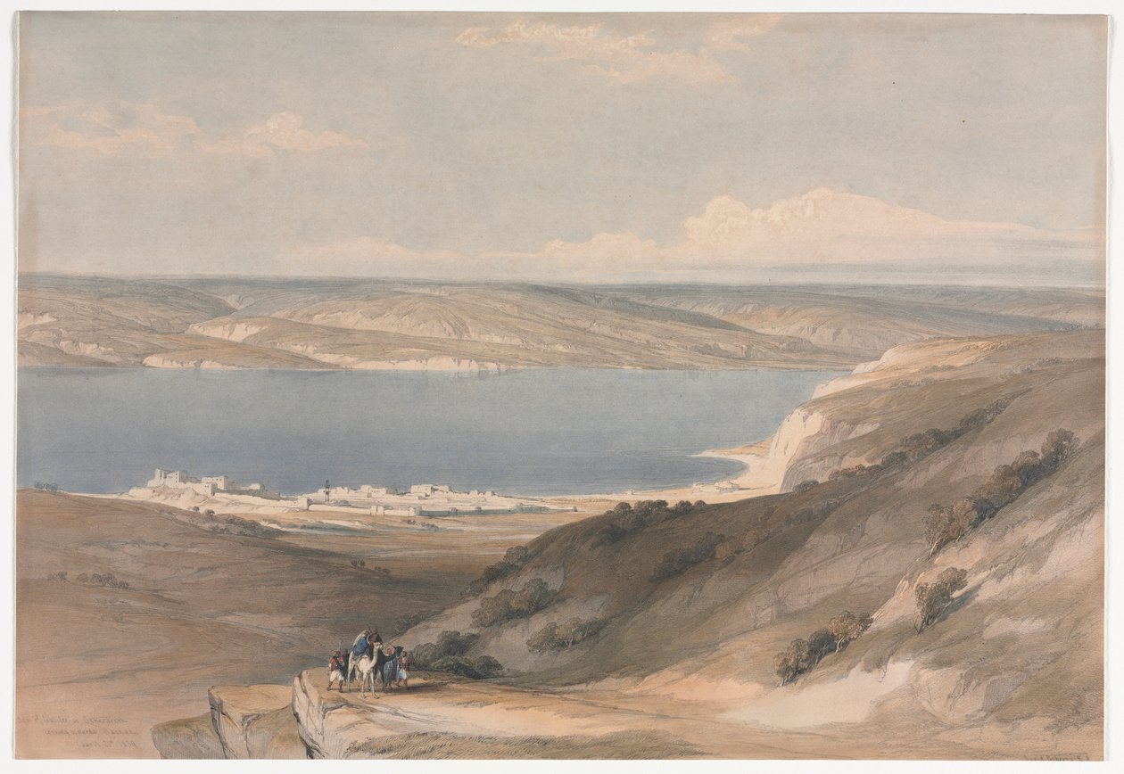 Meer van Galilea bij Genezareth kijkend naar Bashan, 1839 door David Roberts